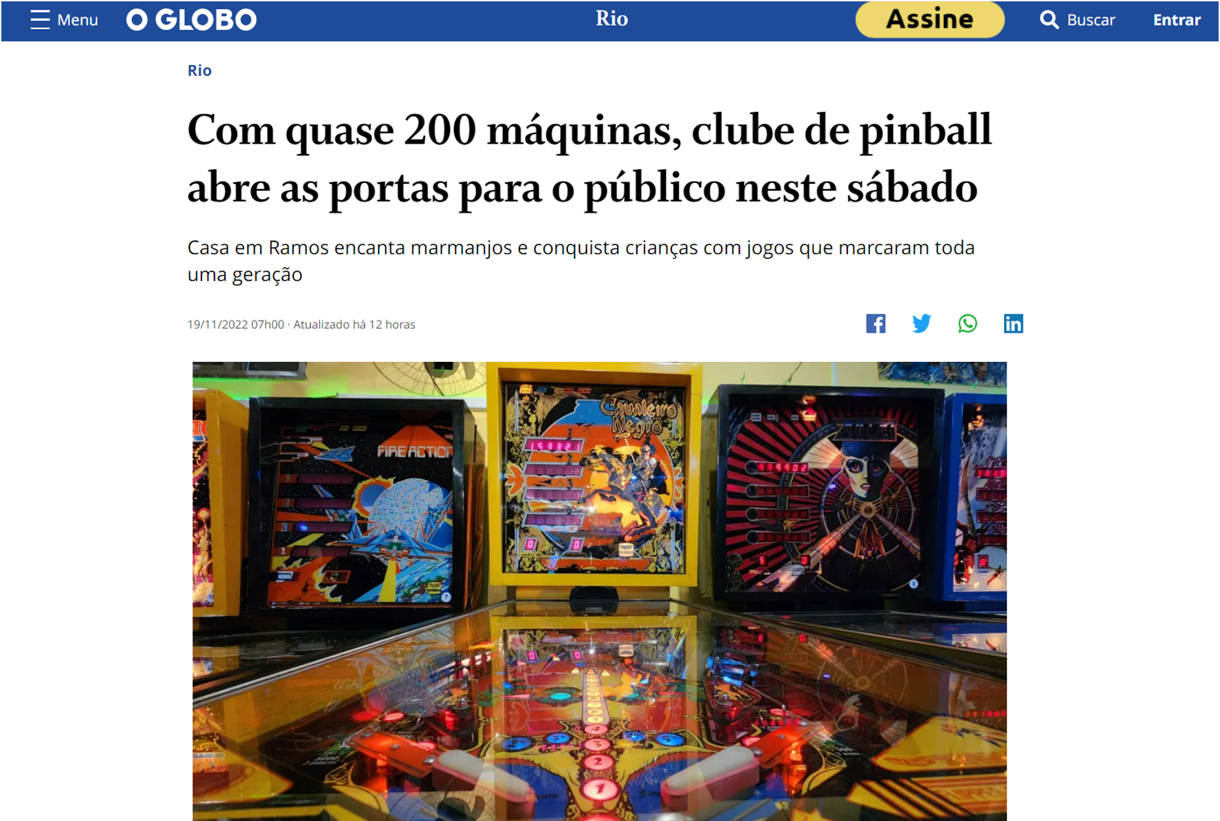 Matéria do Globo – Rio Pinball Clube